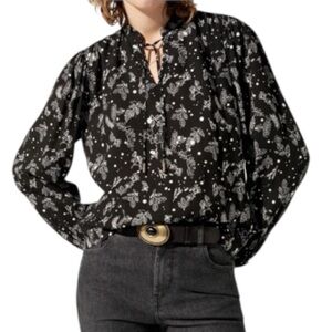 NEW Cotelac “Black is Back” Floral Print Tie Neck Blouse - 4